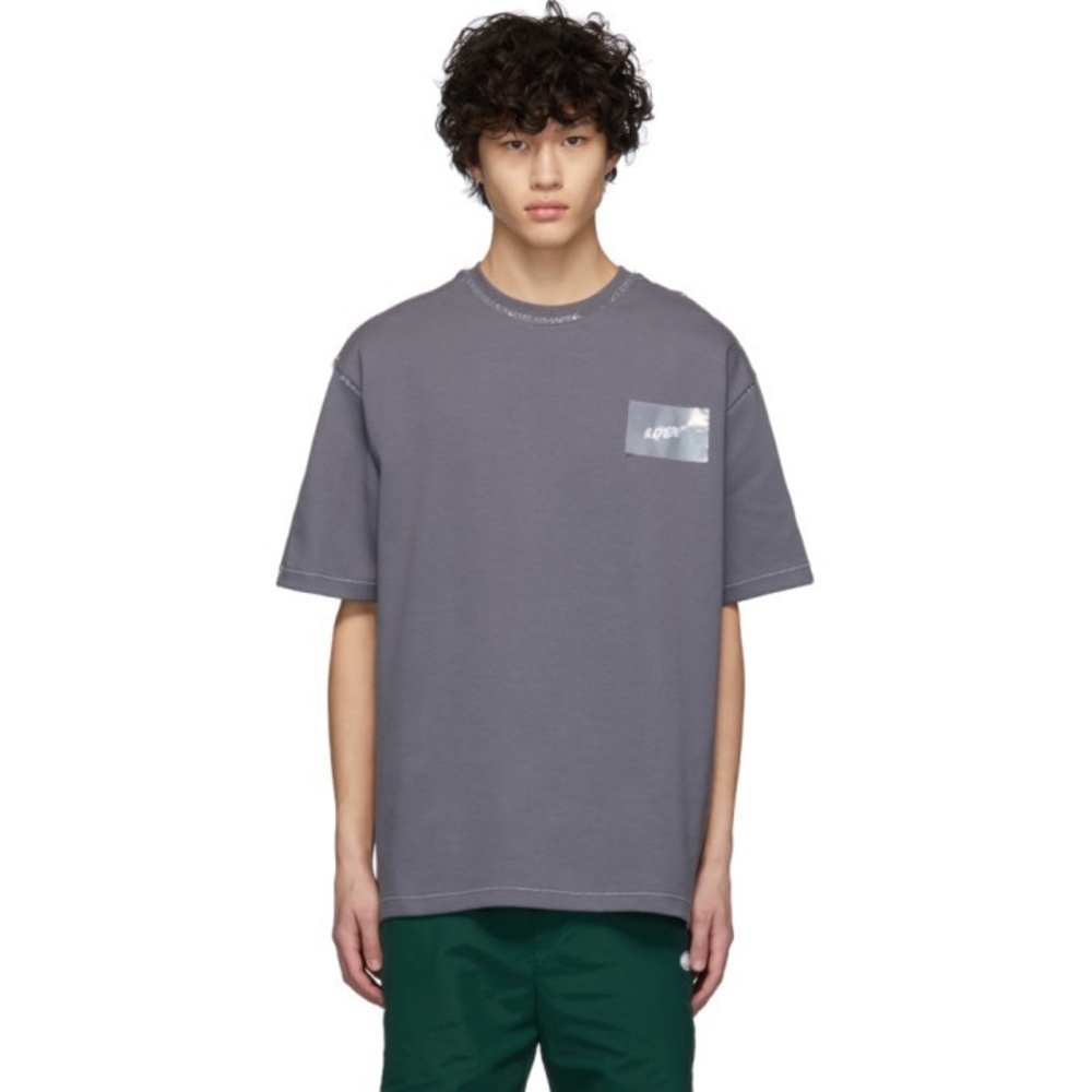 Ader Error Vinyl T-Shirt Rubberized Trim Logo Gray Relaxed Size M